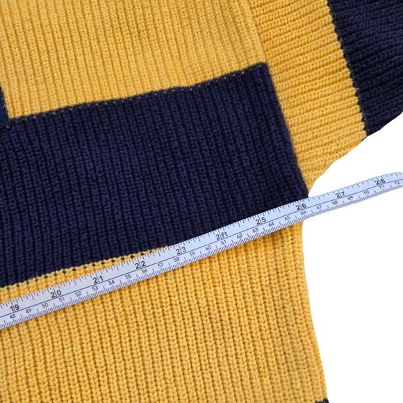 Vintage Izod Men's Sweater XL Navy Blue Yellow Heavyweight Cotton Cozy Cabincore - Picture 7 of 9